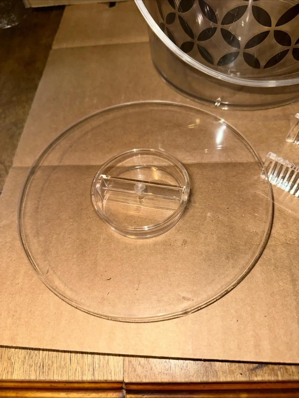 Clear plastic Ice Bucket with Decorative Monogram W with tongs
